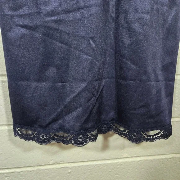 Vtg Vassarette Chemise Navy Lace Trim Slip Dress 36 Lingerie Coquette Romantic - Picture 4 of 7